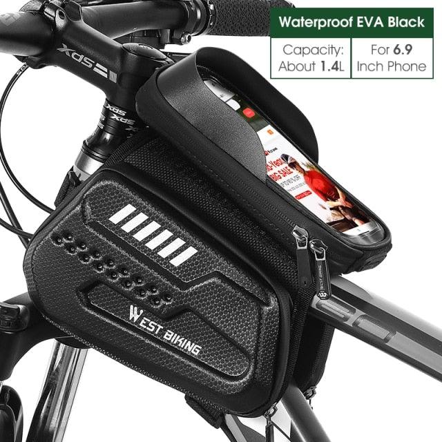 Bicycle Bag Phone Bag Waterproof Front Frame Cycling Bag Sensitive Touch Screen Road Bike Bag Bicycle Phone Bag Bike Phone Holder EVA Waterproof Handlebar Bag With Sensitive Bike Phone Front Frame Bag Bicycle Bag Phone Mount Top Tube Bag Bike 6.0-7.4 Inch