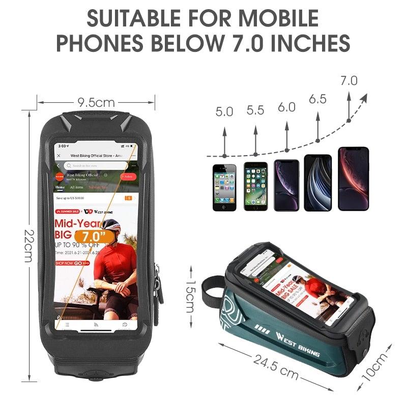 Bicycle Bag Phone Bag Waterproof Front Frame Cycling Bag Sensitive Touch Screen Road Bike Bag Bicycle Phone Bag Bike Phone Holder EVA Waterproof Handlebar Bag With Sensitive Bike Phone Front Frame Bag Bicycle Bag Phone Mount Top Tube Bag Bike 6.0-7.4 Inch