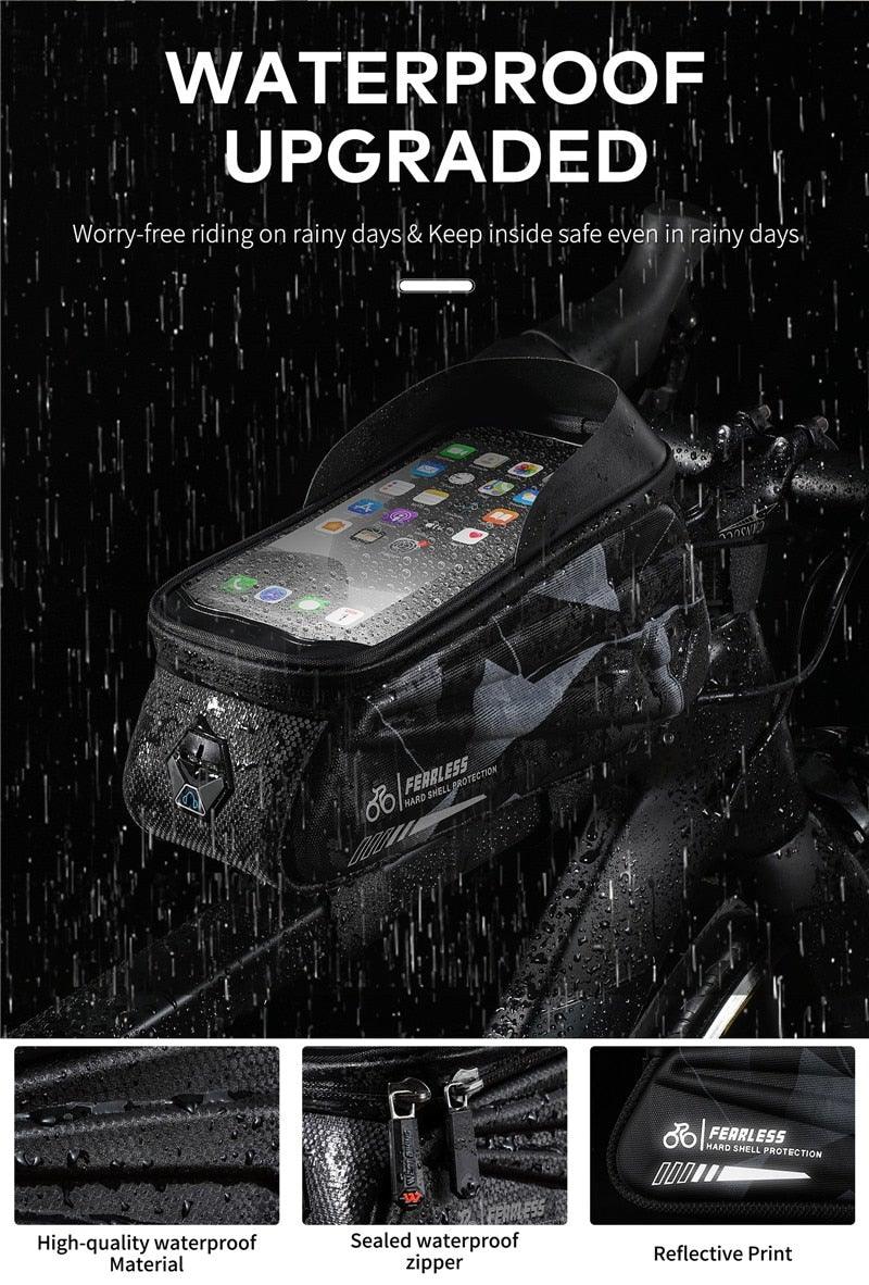 Bicycle Bag Phone Bag Waterproof Front Frame Cycling Bag Sensitive Touch Screen Road Bike Bag Bicycle Phone Bag Bike Phone Holder EVA Waterproof Handlebar Bag With Sensitive Bike Phone Front Frame Bag Bicycle Bag Phone Mount Top Tube Bag Bike 6.0-7.4 Inch