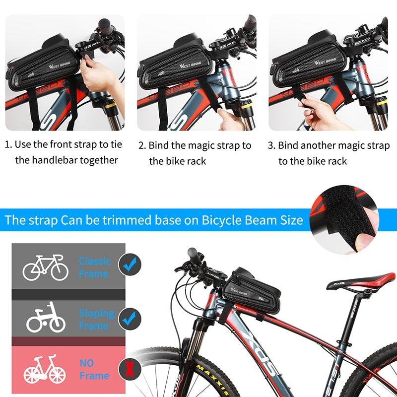 Bicycle Bag Phone Bag Waterproof Front Frame Cycling Bag Sensitive Touch Screen Road Bike Bag Bicycle Phone Bag Bike Phone Holder EVA Waterproof Handlebar Bag With Sensitive Bike Phone Front Frame Bag Bicycle Bag Phone Mount Top Tube Bag Bike 6.0-7.4 Inch