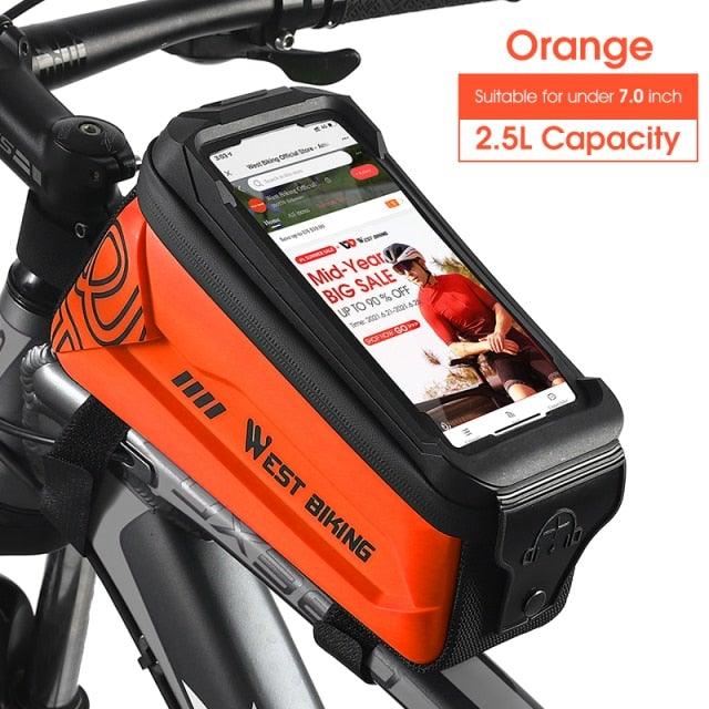 Bicycle Bag Phone Bag Waterproof Front Frame Cycling Bag Sensitive Touch Screen Road Bike Bag Bicycle Phone Bag Bike Phone Holder EVA Waterproof Handlebar Bag With Sensitive Bike Phone Front Frame Bag Bicycle Bag Phone Mount Top Tube Bag Bike 6.0-7.4 Inch