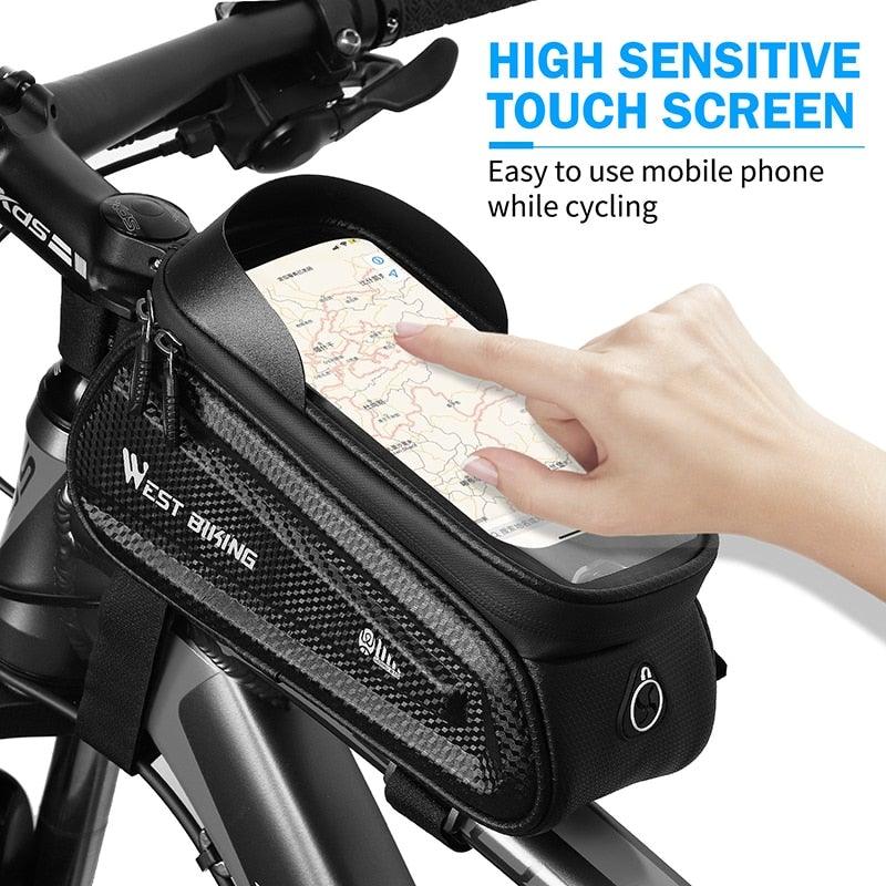 Bicycle Bag Phone Bag Waterproof Front Frame Cycling Bag Sensitive Touch Screen Road Bike Bag Bicycle Phone Bag Bike Phone Holder EVA Waterproof Handlebar Bag With Sensitive Bike Phone Front Frame Bag Bicycle Bag Phone Mount Top Tube Bag Bike 6.0-7.4 Inch