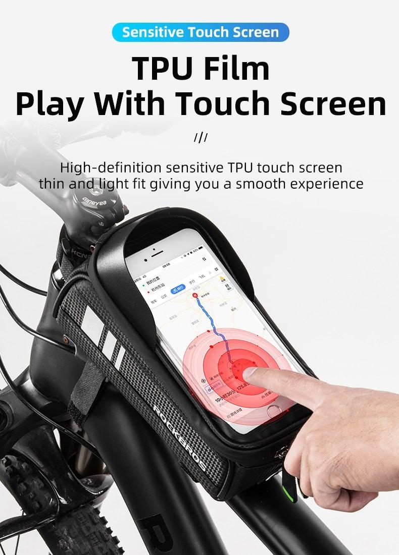 Bicycle Bag Waterproof Touch Screen Cycling Bag Top Front Tube Frame Road Bike Bag 6.5 Phone Case Bike Accessories Bike Phone Top Tube Bag Bicycle Front Frame Storage Bag Cell Phone Mount Holder Bag Case With Touch Screen Waterproof