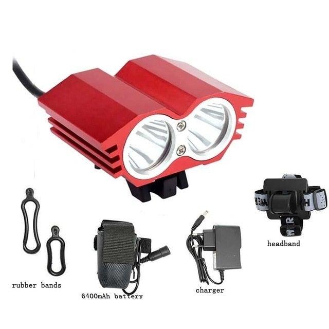 Bicycle Front Light Super Bright Bike Light Road Cycling Headlight 6400mAh Battery Pack Charger Bicycle Light USB Rechargeable Bike Headlight Set Install In Seconds Without Tools Powerful Bike Headlight