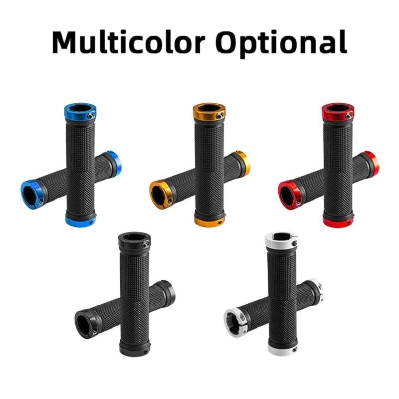 Bicycle Grips Rubber Handle Anti-Skid Cycling Handlebar Cuffs Lock Aluminum Alloy Bike Lock-On Mountain Bike Grips Bicycle Handlebar Locking Grips Non-Slip Handle Grips