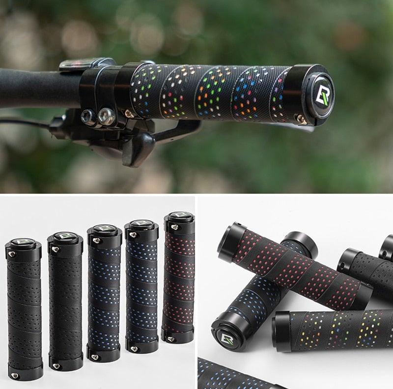 Bicycle Grips Rubber Handle Anti-Skid Cycling Handlebar Cuffs Lock Aluminum Alloy Bike Lock-On Mountain Bike Grips Bicycle Handlebar Locking Grips Non-Slip Handle Grips