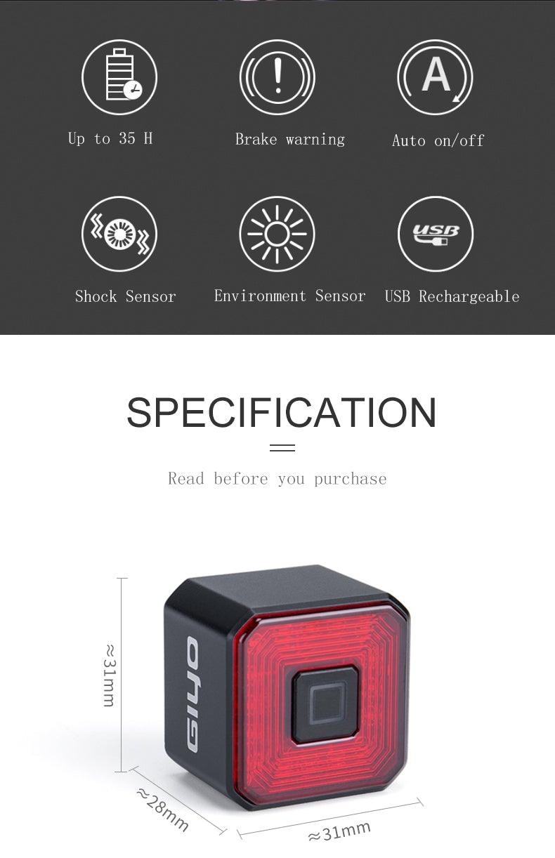 Bicycle Light Smart Rear Taillight USB LED Waterproof Safety Stop Signal Brake Cycling Lamp Waterproof Bike Rear Lights USB Rechargeable Ultra Bright Led Brake Light Cycling Riding Safety Taillight Flashlight