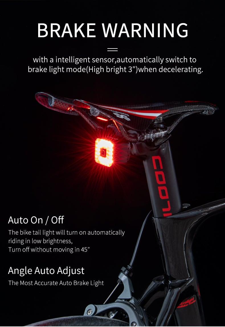 Bicycle Light Smart Rear Taillight USB LED Waterproof Safety Stop Signal Brake Cycling Lamp Waterproof Bike Rear Lights USB Rechargeable Ultra Bright Led Brake Light Cycling Riding Safety Taillight Flashlight