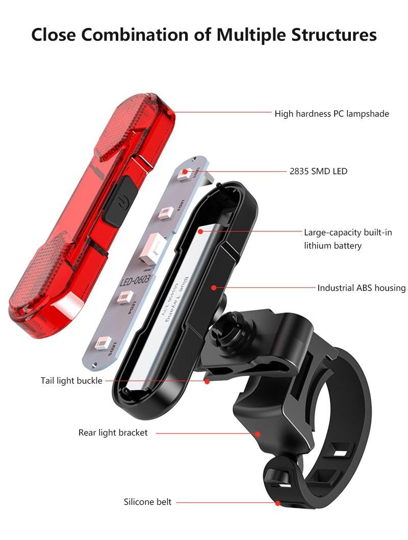 Bicycle Lights Waterproof Riding Rear Light Usb Rechargeable Mountain Bike Headlight Cycling Light Tail-Lamp Bright Bicycle Rear Cycling Safety Flashlight