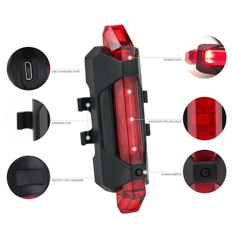 Bicycle Rear LED Tail Light USB Rechargeable Mountain Bike Lamp Waterproof Headlight Front And Rear Bicycle Light Scooter Light  LED Head Back Cycling Flashing Safety Warning Lamp