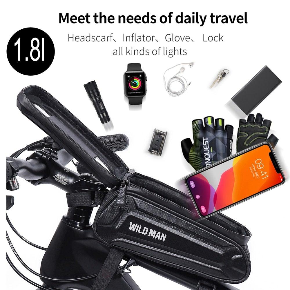 Bike Bag 1.8L Frame Front Tube Cycling Bag Bicycle Waterproof Phone Case Holder Touchscreen Bag Accessories Universal Bicycle Handlebar Bag Top Tube Bike Bag Bicycle Bag Top Tube Bag Bike Phone Case Holder Compatible With Smartphones