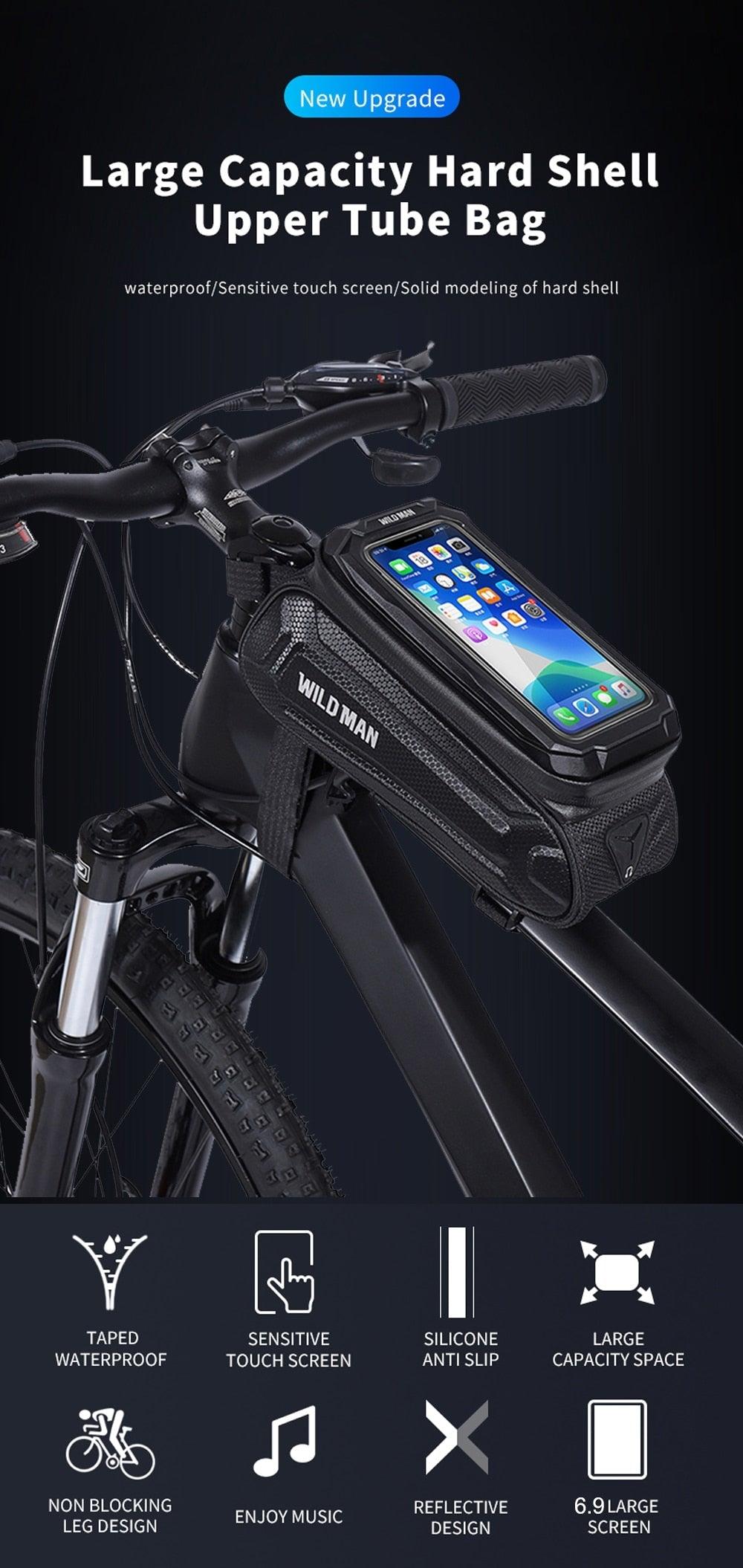 Bike Bag 1.8L Frame Front Tube Cycling Bag Bicycle Waterproof Phone Case Holder Touchscreen Bag Accessories Universal Bicycle Handlebar Bag Top Tube Bike Bag Bicycle Bag Top Tube Bag Bike Phone Case Holder Compatible With Smartphones