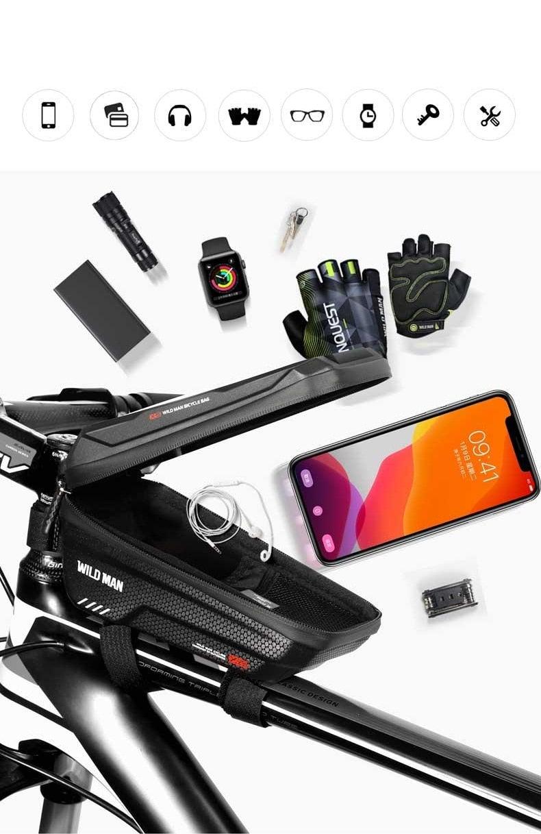 Bike Bag Frame Front Top Tube Waterproof Hard Shell Cycling Bag Touch Screen Phone Case Bicycle Accessories Bike Phone Mount Bag Cycling Waterproof Front Frame Top Tube Handlebar Bag With Touch Screen Holder Case