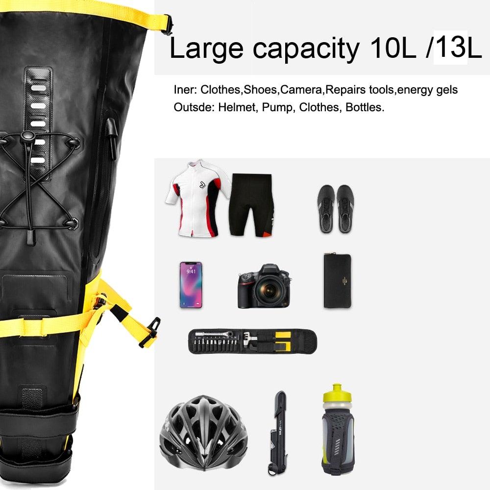 Bike Bag Waterproof Large Capacity Bicycle Bag Cycling Foldable Road Trunk Bike Packing Large Bike Bags Waterproof Bike Bag Under Seat Roll Up Cycling Rear Tail Pack Black 13L