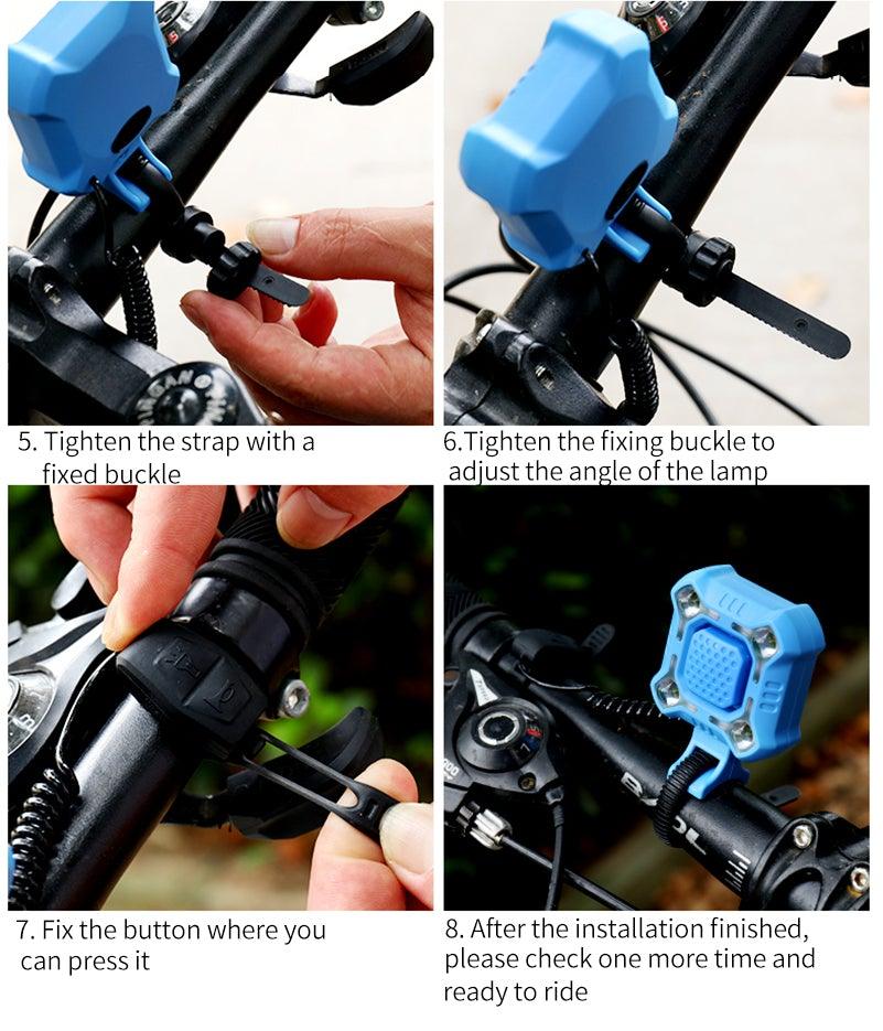 Bike Bell 4 Lamp Cycling Light 1200mAh Electric Horn Waterproof USB Charging Loud Alarm Security Bicycle Bell Bright Eyes Fully Waterproof Lumen Rechargeable Mountain Road Bike Headlight