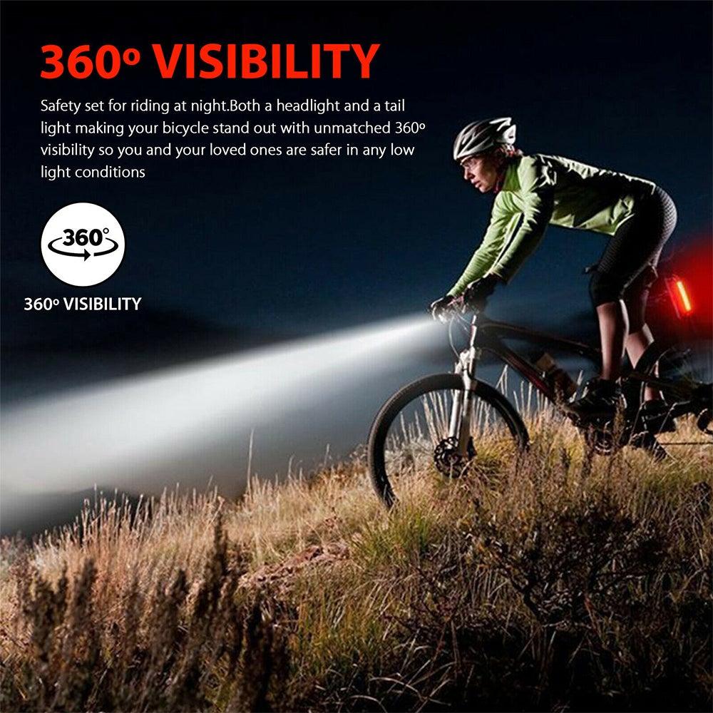 Bike Bicycle Light USB LED Rechargeable Set Mountain Cycle Front Back Headlight Lamp Flashlight USB Rechargeable Bike Light Set Bike Headlight Tail Light For Night Riding