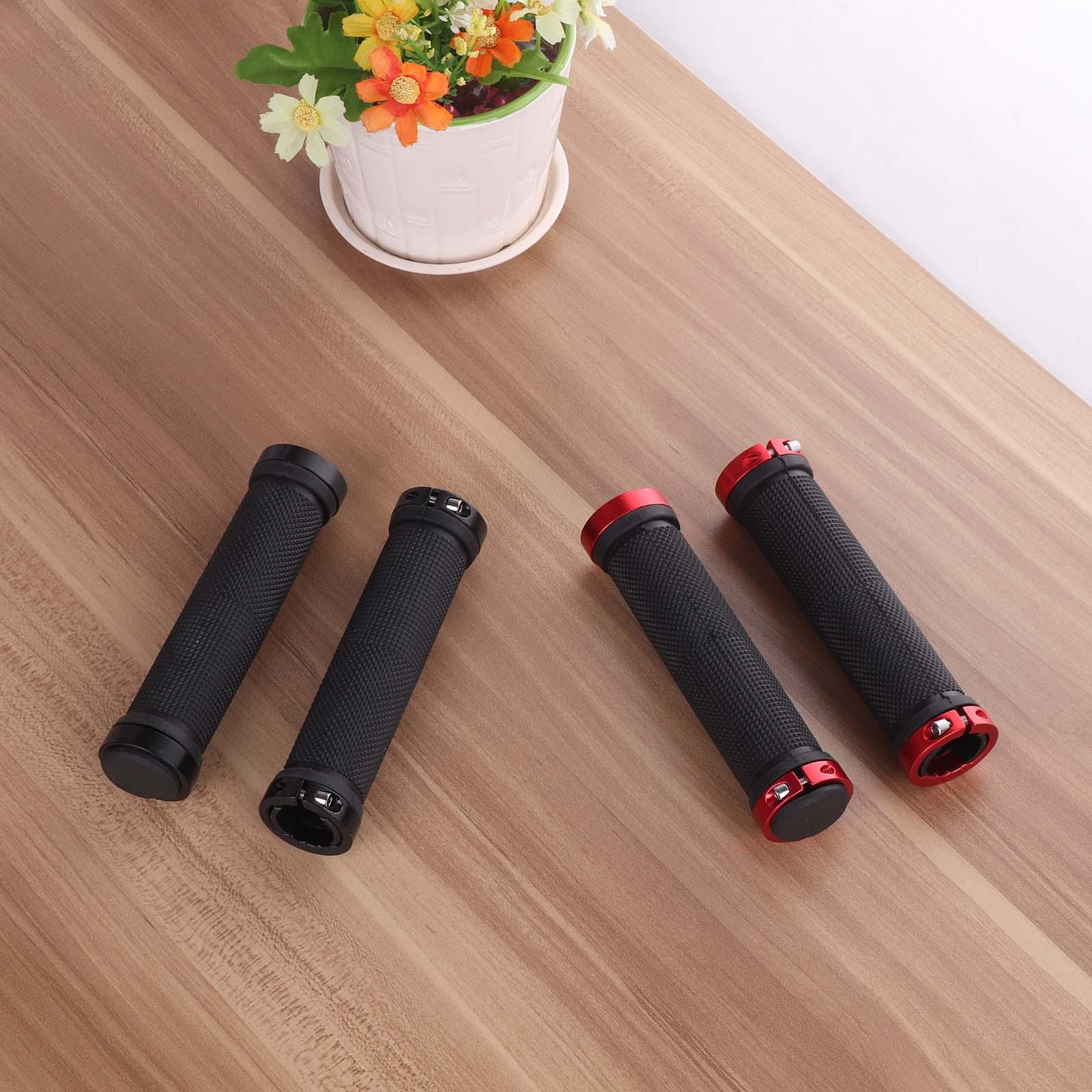 Bike Handlebar Cover Grips Anti-Slip Mountain Road Cycling Bike Bicycle Smooth Soft Rubber Handle Grip Lock Bar Non-Slip-Rubber Bicycle Handle Grip With Aluminum Lock Rubber Comfortable Bike Grips