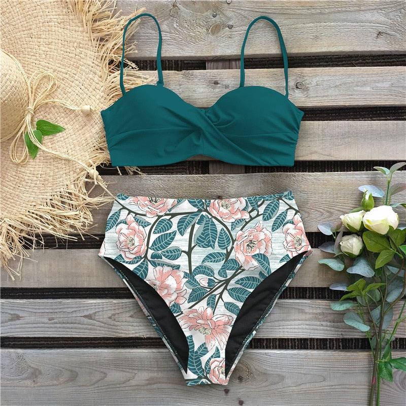 Bikini Female Swimsuit Women Swimwear Push Up Bikinis Set High Waist Swimming Suits Two Piece Set Women Swimsuit Solid Printed Bikini Push-Up Pad Swimwear Set Beachwear Ruffled Bathing Suit