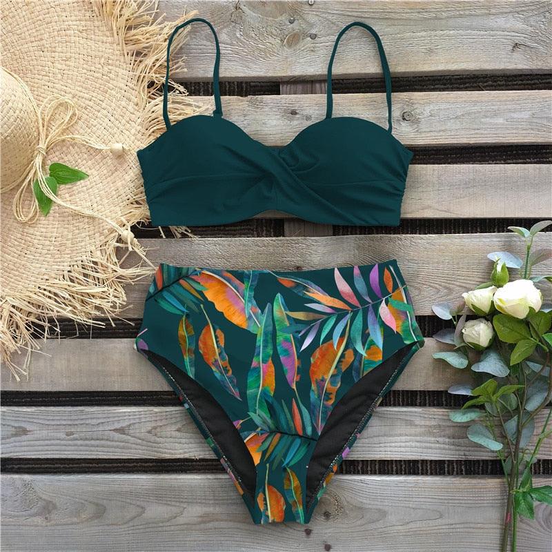 Bikini Female Swimsuit Women Swimwear Push Up Bikinis Set High Waist Swimming Suits Two Piece Set Women Swimsuit Solid Printed Bikini Push-Up Pad Swimwear Set Beachwear Ruffled Bathing Suit