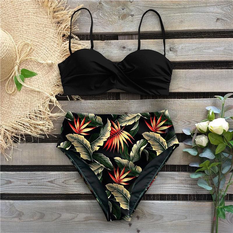 Bikini Female Swimsuit Women Swimwear Push Up Bikinis Set High Waist Swimming Suits Two Piece Set Women Swimsuit Solid Printed Bikini Push-Up Pad Swimwear Set Beachwear Ruffled Bathing Suit