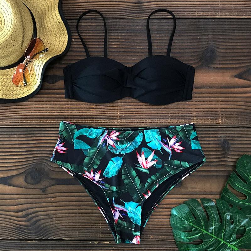 Bikini Female Swimsuit Women Swimwear Push Up Bikinis Set High Waist Swimming Suits Two Piece Set Women Swimsuit Solid Printed Bikini Push-Up Pad Swimwear Set Beachwear Ruffled Bathing Suit