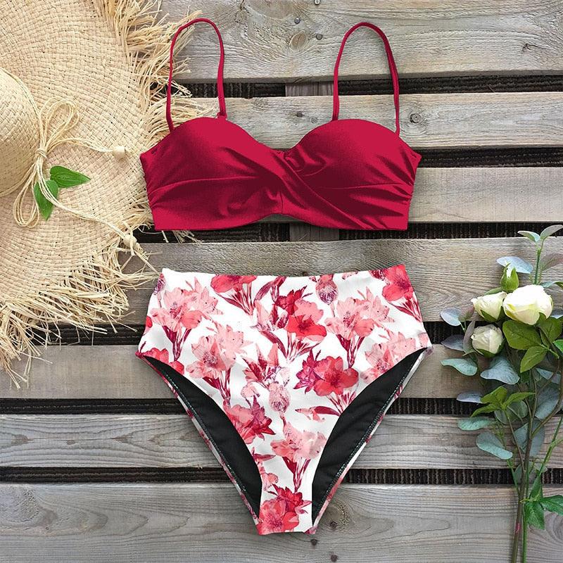 Bikini Female Swimsuit Women Swimwear Push Up Bikinis Set High Waist Swimming Suits Two Piece Set Women Swimsuit Solid Printed Bikini Push-Up Pad Swimwear Set Beachwear Ruffled Bathing Suit