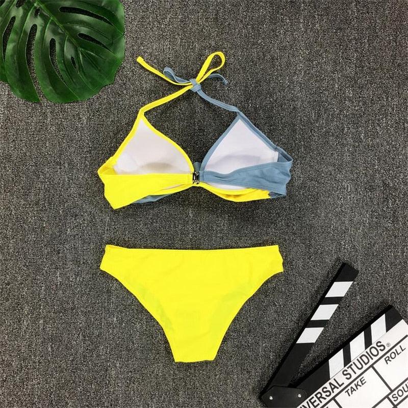 Bikini Pad Push Up Swimwear Women Swimsuit Bath Suit Bikini Set Beachwear Two Piece Costume Summer Bikini Women's Push Up Bathing Suits Swimsuits Halter Bandage Two Piece Bikini