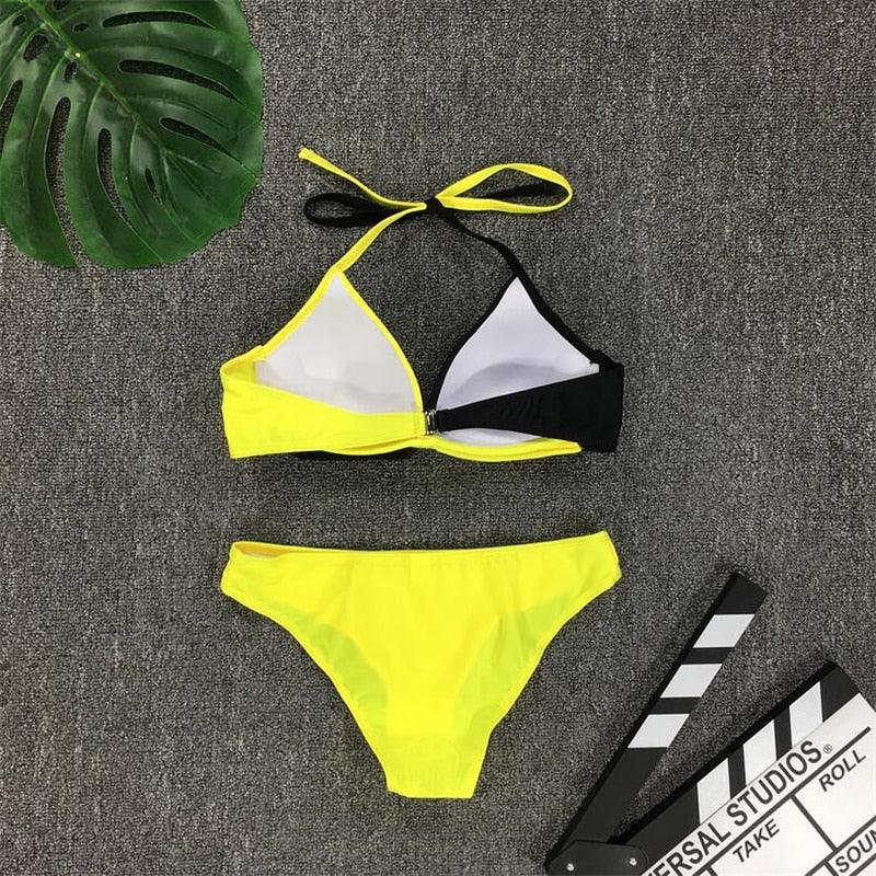 Bikini Pad Push Up Swimwear Women Swimsuit Bath Suit Bikini Set Beachwear Two Piece Costume Summer Bikini Women's Push Up Bathing Suits Swimsuits Halter Bandage Two Piece Bikini