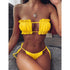 Bikini  Pleated Swimsuit Female Swimwear Women's  Ruffle Tie Side Bikini Set High Cut Strapless Padded Solid Bathing Suit Women Mini Thong Bikini Set Bather Swimming Beachwear For Bathing Suit