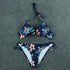 Bikini Push Up New Swimwear Women Print Floral Bikinis Set Swimsuit Bathing Suit Two Piece Summer Beach Wear Floral Leaf Print Bikini Set Padded Lace Up Straps Bikini Beach Swimsuit