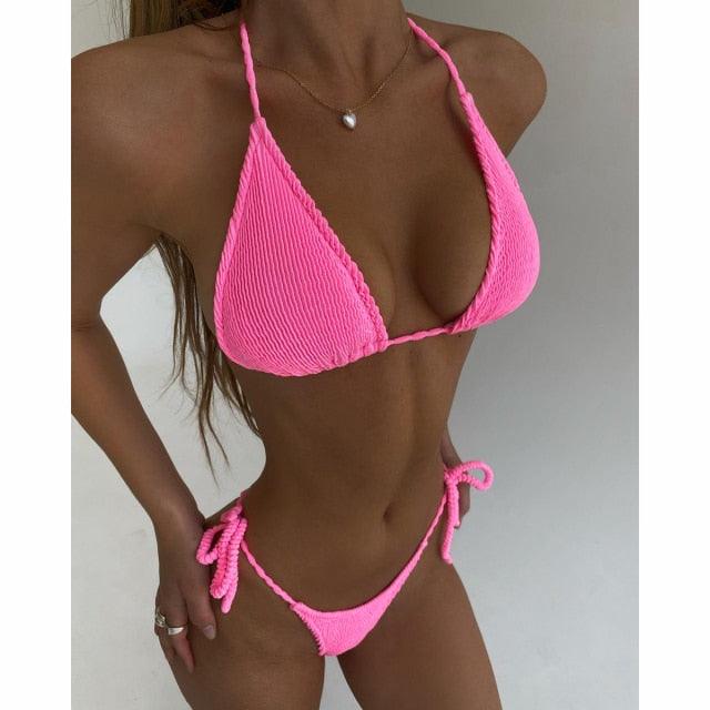 Bikini Push Up Women Swimsuits Female Micro Bikini Set Solid Swimwear Bathing Suit Swimming Suits Women Two-Pieces Swimwear Bikini Set Triangle Swimsuits