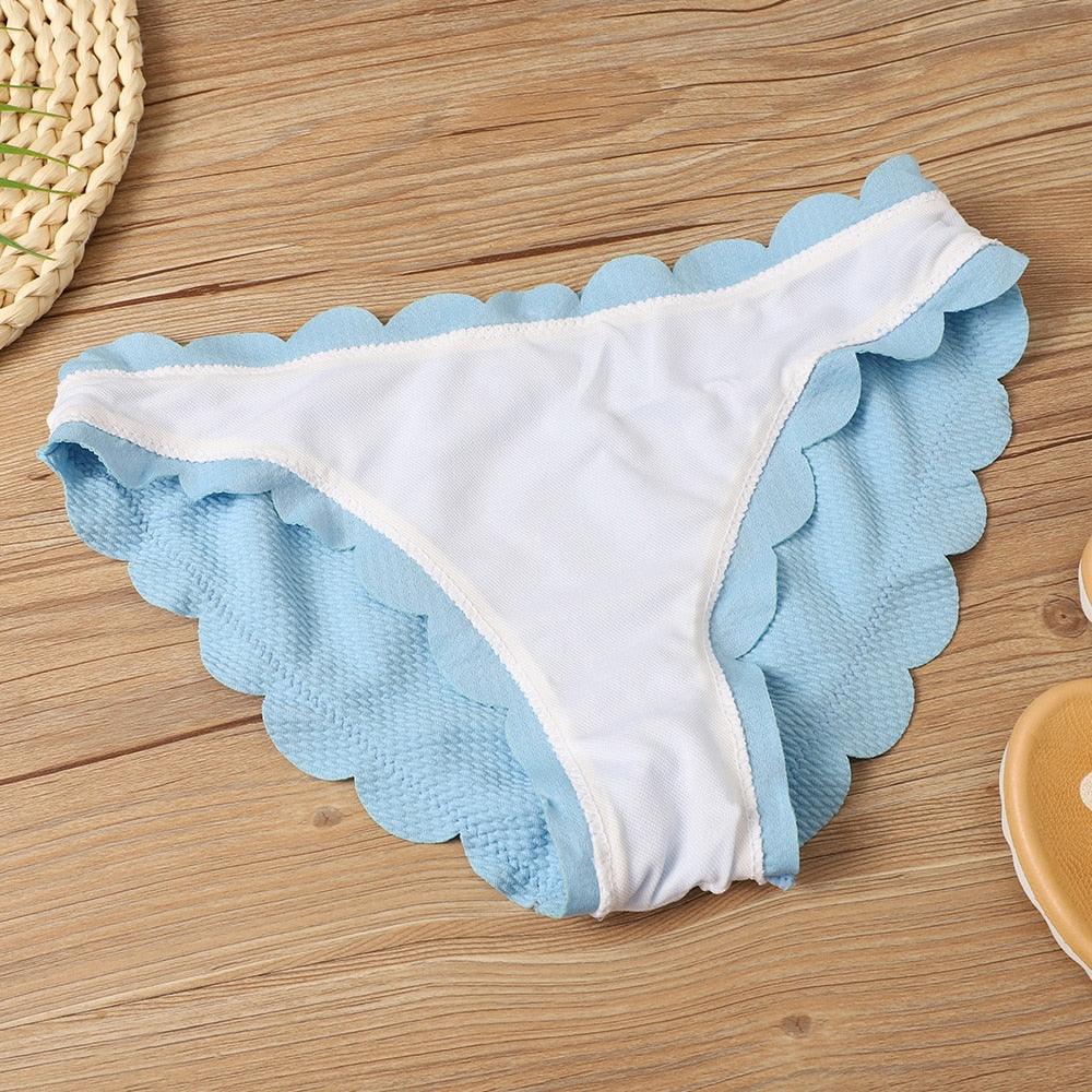 Bikini Set Women  Swimsuit Solid Swimwear Female Summer Beachwear Bathing Suit Women's Ruffle Tie Side Cute Bikini Set High Cut Strapless Padded Solid Bathing Suit