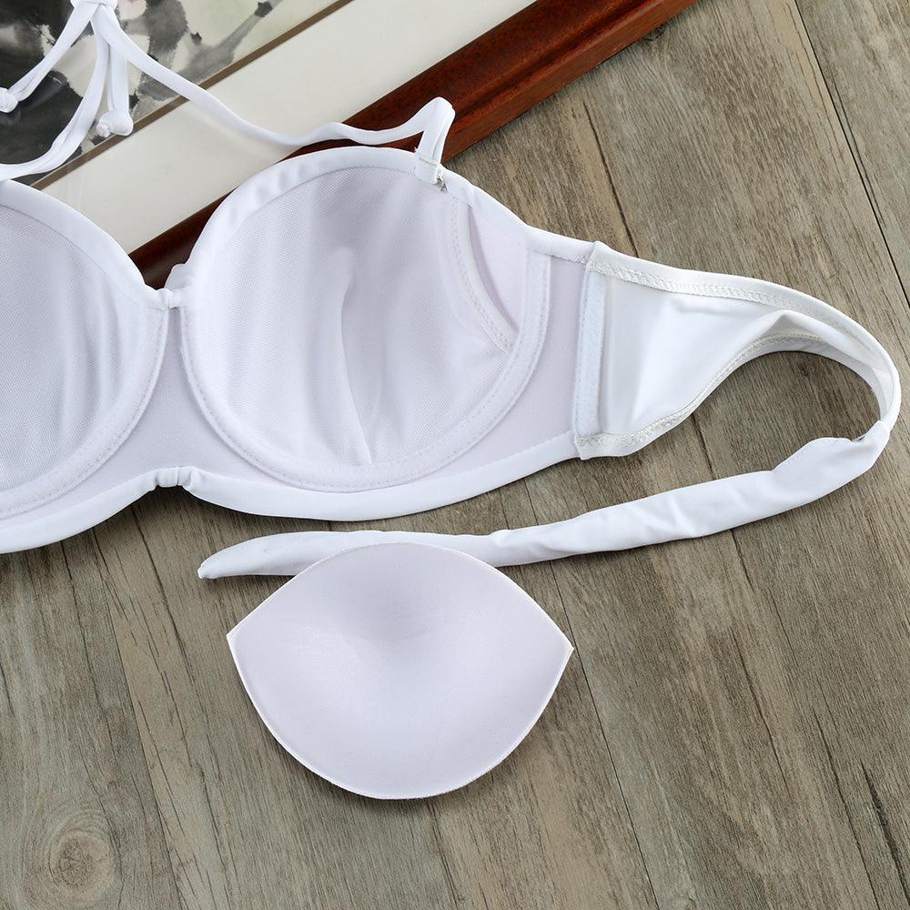 Bikini Solid Strappy Bandage Bikinis Set White Push Up Bikini Swimwear Swimsuit Bathing Suit Women's Ribbed Tie Bikini Adjustable Lace Up Bottom String Women Swimsuit