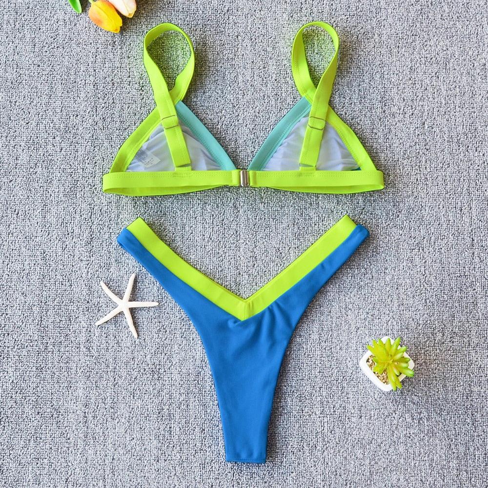 Bikini Solid Swimsuit Women Swimwear Push Up Bikini Set Patchwork  Summer Beach Bathing Suit Swim Wear Halter Bikini Swimsuit Beach Swimming Traveling High Leg Bikini