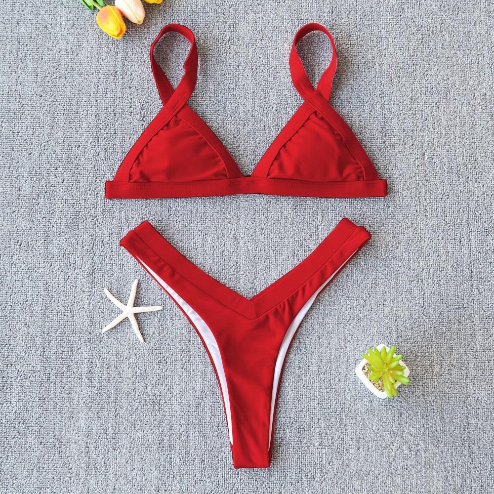 Bikini Solid Swimsuit Women Swimwear Push Up Bikini Set Patchwork  Summer Beach Bathing Suit Swim Wear Halter Bikini Swimsuit Beach Swimming Traveling High Leg Bikini