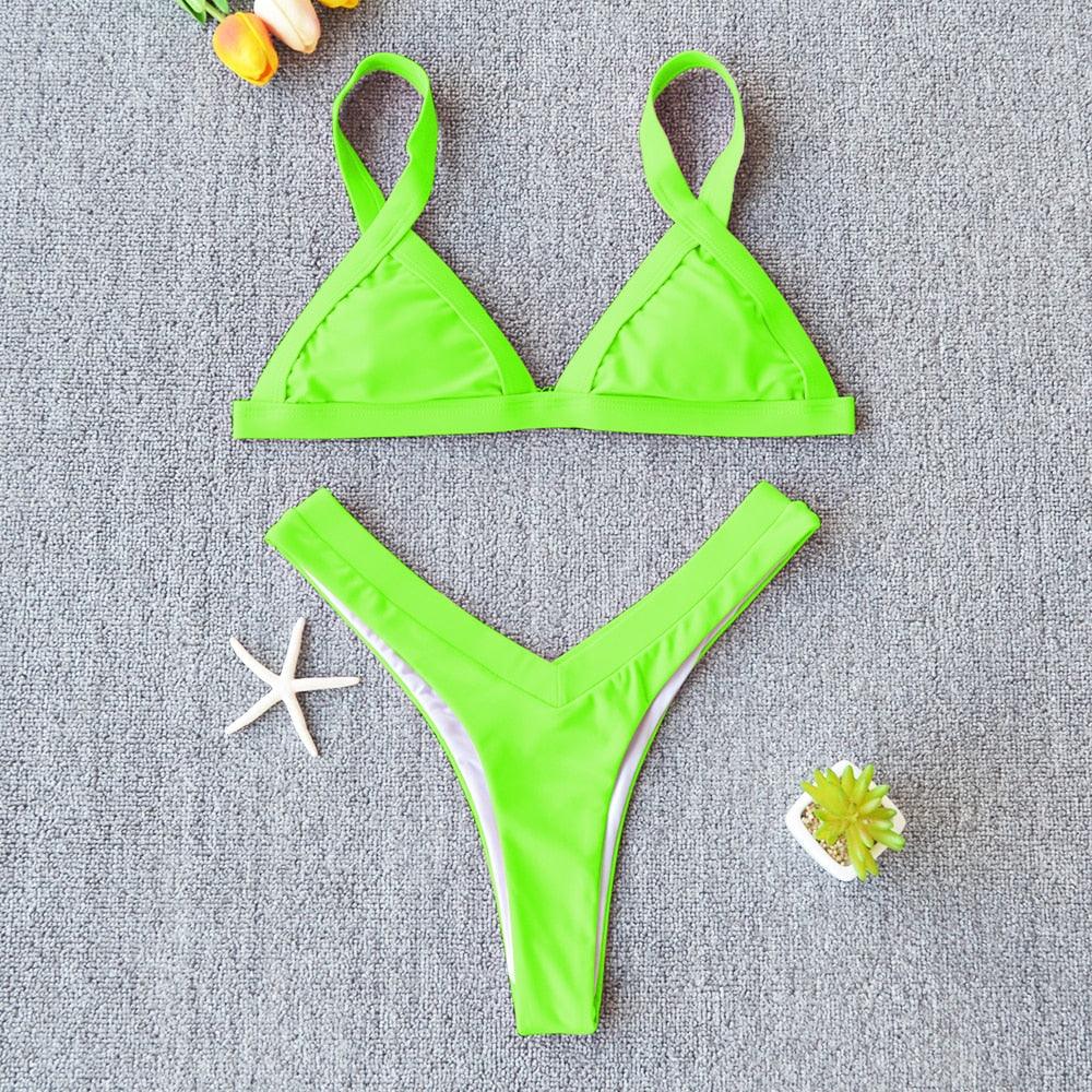 Bikini Solid Swimsuit Women Swimwear Push Up Bikini Set Patchwork  Summer Beach Bathing Suit Swim Wear Halter Bikini Swimsuit Beach Swimming Traveling High Leg Bikini