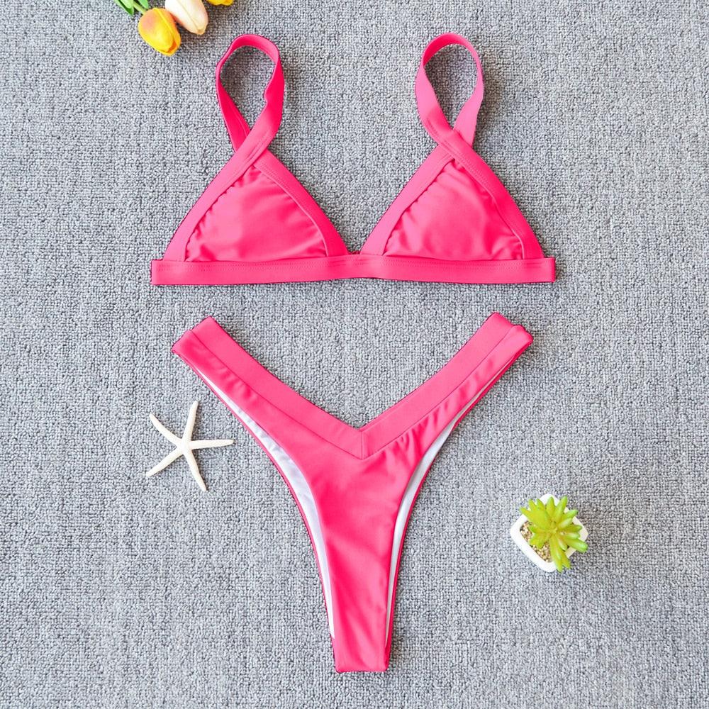 Bikini Solid Swimsuit Women Swimwear Push Up Bikini Set Patchwork  Summer Beach Bathing Suit Swim Wear Halter Bikini Swimsuit Beach Swimming Traveling High Leg Bikini