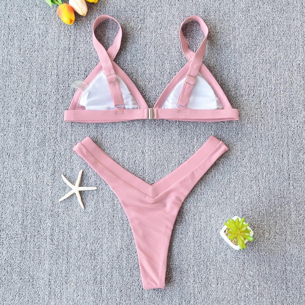 Bikini Solid Swimsuit Women Swimwear Push Up Bikini Set Patchwork  Summer Beach Bathing Suit Swim Wear Halter Bikini Swimsuit Beach Swimming Traveling High Leg Bikini