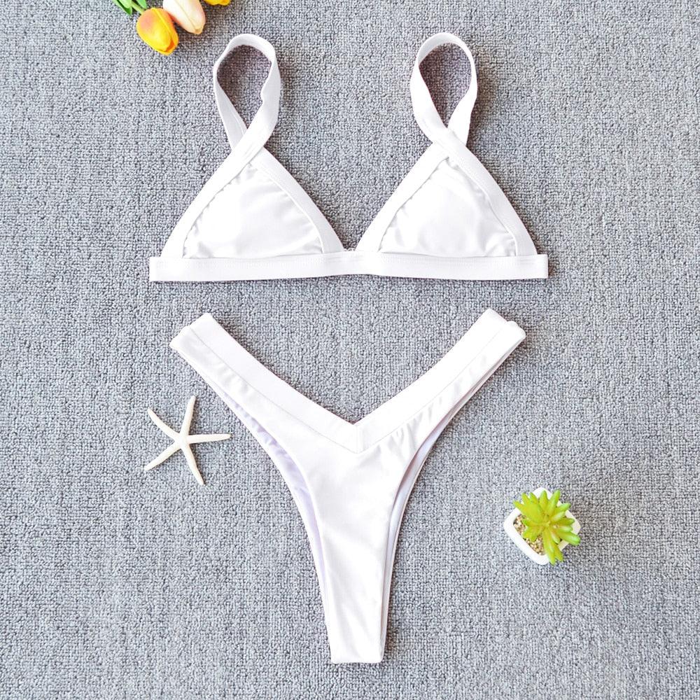 Bikini Solid Swimsuit Women Swimwear Push Up Bikini Set Patchwork  Summer Beach Bathing Suit Swim Wear Halter Bikini Swimsuit Beach Swimming Traveling High Leg Bikini