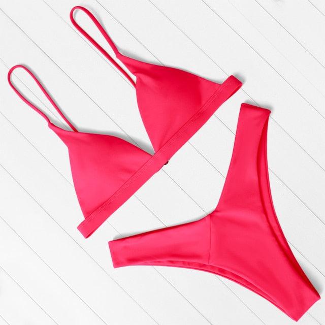 Bikini Swimwear Women Swimsuit Push Up Micro Bikinis Set Swimming Bathing Suit Beachwear Summer Thong Bottom Two Piece Bikini Double Shoulder Straps Cute Swimsuit Triangle Bathing  Bikini