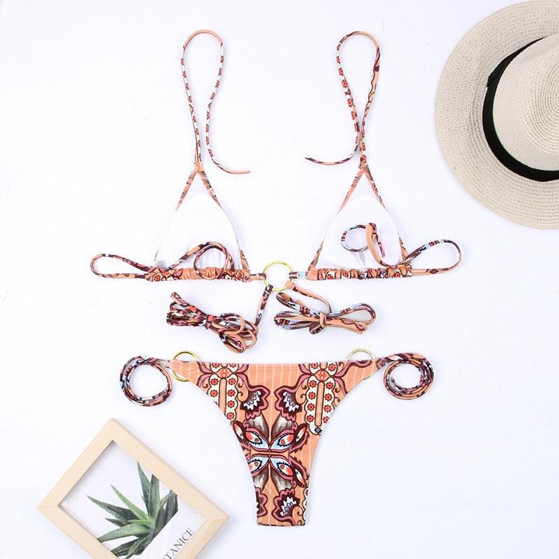 Bikini Triangle Adjust Swimwear Women's Crisscross Halter Bikini Lace Up Back Bandage Two Piece Strappy Bathing Suits G String Thong Swimwear Women Bathing Suit Hollow Out Quality Pleated Swimsuit Female Double-Sided Bikini Set