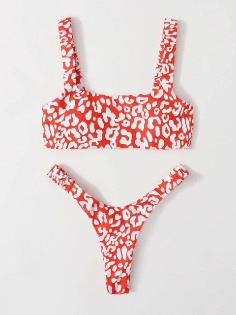 Bikini  Women Orange Leopard Push Up Padded Thong Swimsuit Female Cut Out Bathing Suit Swimwear Padded Push up Thong Bikini Sets  Swimsuits for Women