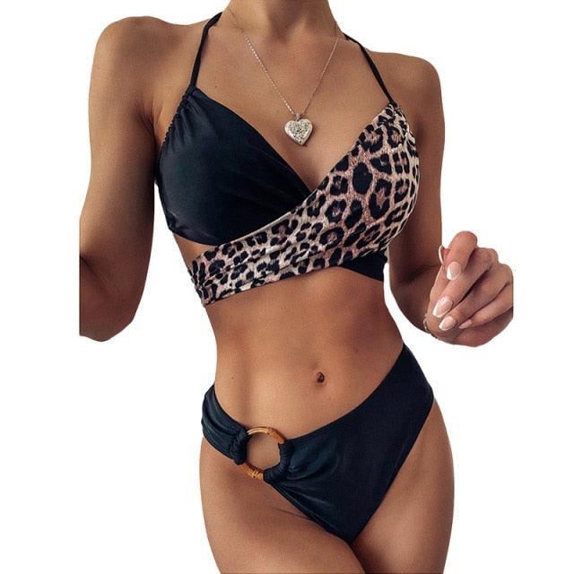 Bikini Women Push Up Leopard Print Beach High Waist High Cut Swimsuit Swimsuit High Waist Tummy Control Bathing Suits Solid Women Bathing Suit High Cut Swimwear