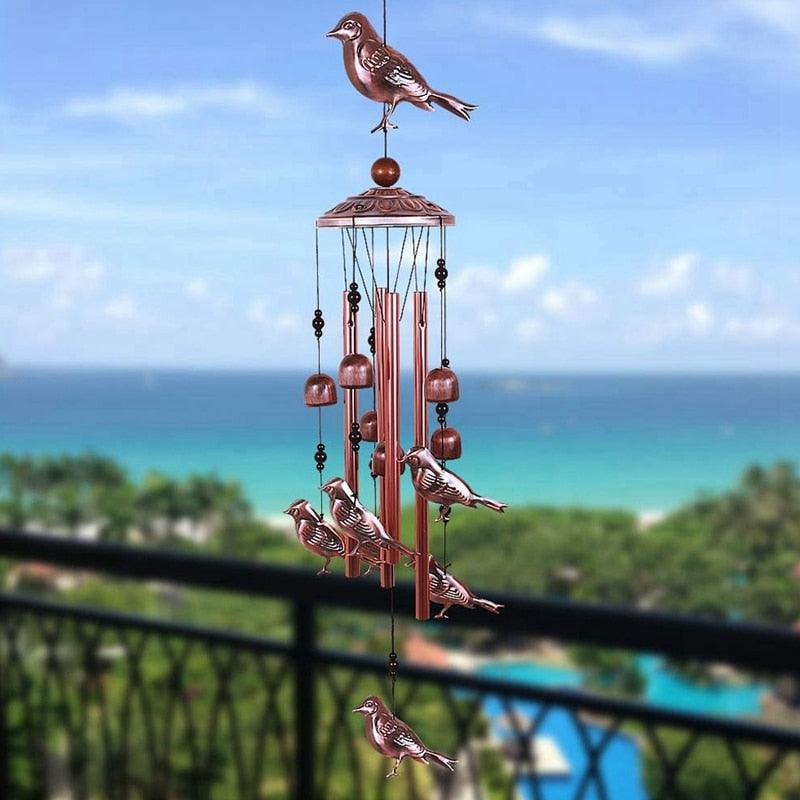 Bird Wind Chimes Waterproof Metal Wind Bells With Aluminum Tubes Bells Deep Tone Memorial Wind Chimes with Hook Smooth Melodic Tones Copper Antique Wind Chime Wall Hanging Home Decoration Romantic Wind Chime For Home