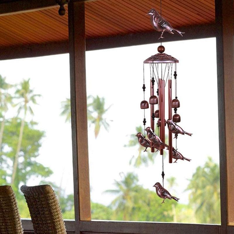 Bird Wind Chimes Waterproof Metal Wind Bells With Aluminum Tubes Bells Deep Tone Memorial Wind Chimes with Hook Smooth Melodic Tones Copper Antique Wind Chime Wall Hanging Home Decoration Romantic Wind Chime For Home