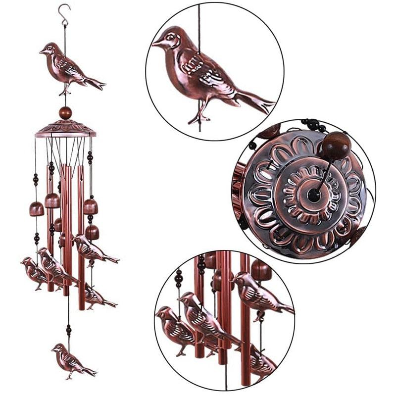 Bird Wind Chimes Waterproof Metal Wind Bells With Aluminum Tubes Bells Deep Tone Memorial Wind Chimes with Hook Smooth Melodic Tones Copper Antique Wind Chime Wall Hanging Home Decoration Romantic Wind Chime For Home