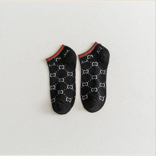 Black And White Embroidery Female Tide Socks Shallow Mouth Summer Cartoon Cow Cute Fashion Boat Socks Unisex Men And Women Cotton Ankle Socks