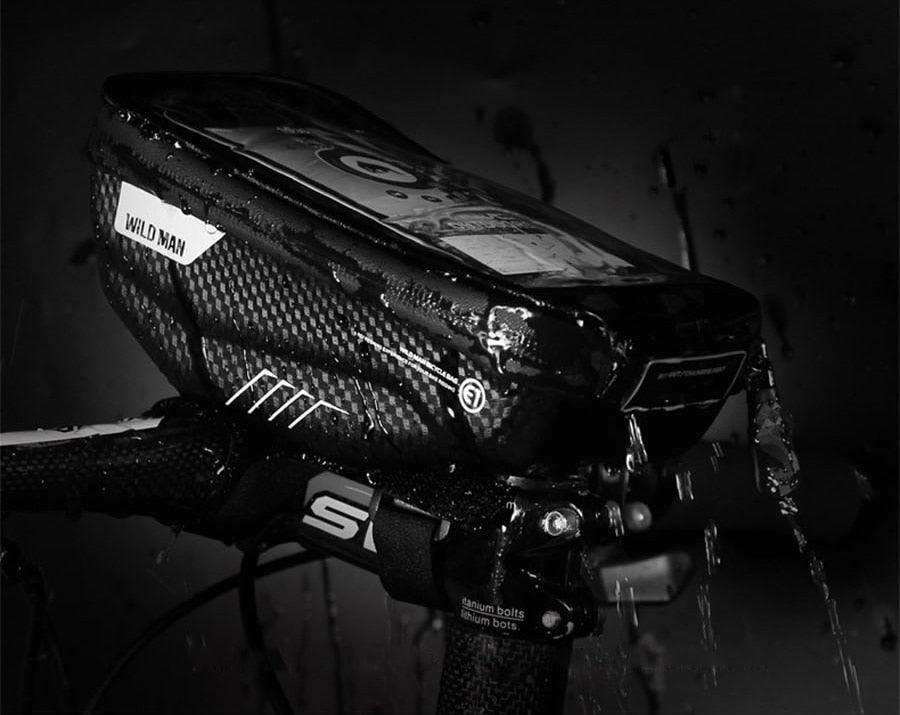 Black Bike Bag Frame Front Top Tube Cycling Bag Waterproof Phone Case Touchscreen Bag  Pack Bicycle Accessories Bike Bicycle Bag Waterproof Bike Phone Mount Bag Front Frame Top Tube Handlebar Bag Touch Screen Holder Case For Cell Phones 6.6in