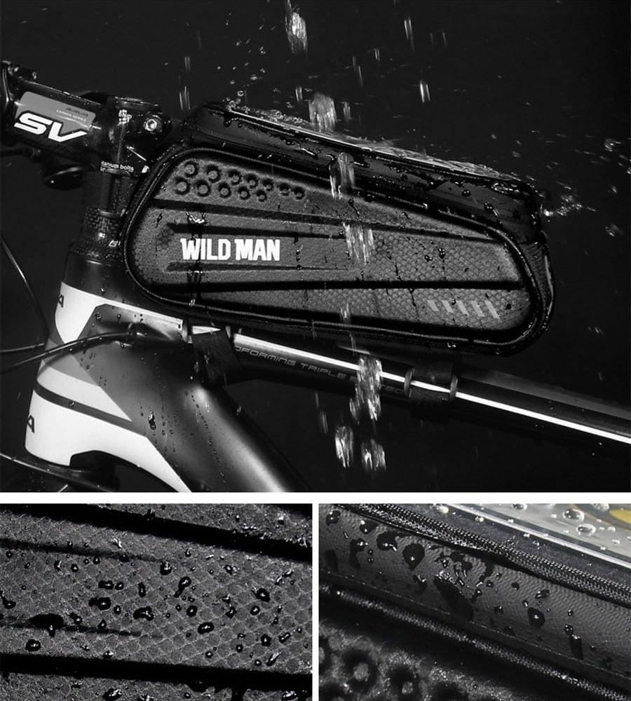 Black Bike Bag Frame Front Top Tube Cycling Bag Waterproof Phone Case Touchscreen Bag  Pack Bicycle Accessories Bike Bicycle Bag Waterproof Bike Phone Mount Bag Front Frame Top Tube Handlebar Bag Touch Screen Holder Case For Cell Phones 6.6in