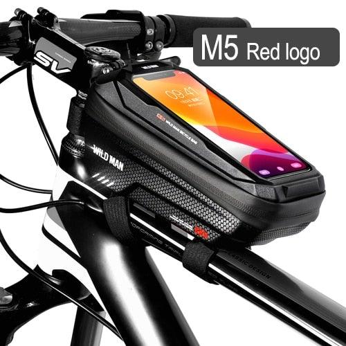 Black Bike Bag Frame Front Top Tube Cycling Bag Waterproof Phone Case Touchscreen Bag  Pack Bicycle Accessories Bike Bicycle Bag Waterproof Bike Phone Mount Bag Front Frame Top Tube Handlebar Bag Touch Screen Holder Case For Cell Phones 6.6in